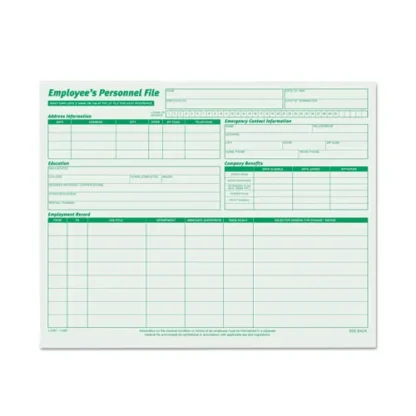 TOPS™ Employee's Record File Folder, Straight Tabs, Letter Size, Green, 20/Pack