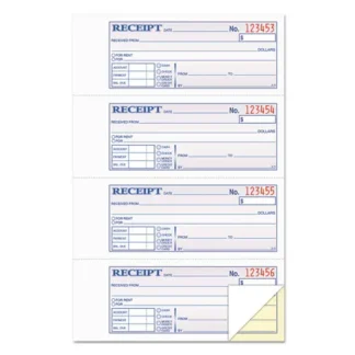TOPS™ Money and Rent Receipt Books, Two-Part Carbonless, 7.13 x 2.75, 4 Forms Per Sheet, 200 Forms