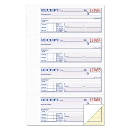 TOPS™ Money and Rent Receipt Books, Two-Part Carbonless, 7.13 x 2.75, 4 Forms Per Sheet, 200 Forms