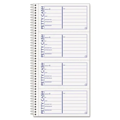 TOPS™ Petty Cash Receipt Book, Two-Part Carbonless, 5 x 2.75, 4 Forms/Sheet, 200 Forms Total