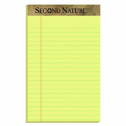 TOPS™ Second Nature Recycled Ruled Pads, Narrow Rule, 5 x 8 Inches, Canary-Yellow, 50 Sheets per Pad, Dozen
