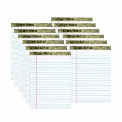 TOPS™ Second Nature Recycled Ruled Pads, Wide/Legal Rule, 8.5 x 11.75, White, 50 Sheets, Dozen