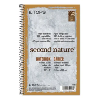 TOPS™ Second Nature Single Subject Wirebound Notebook, Medium/College Rule, Light Blue Cover, 80 Sheets, 9.5" x 6"