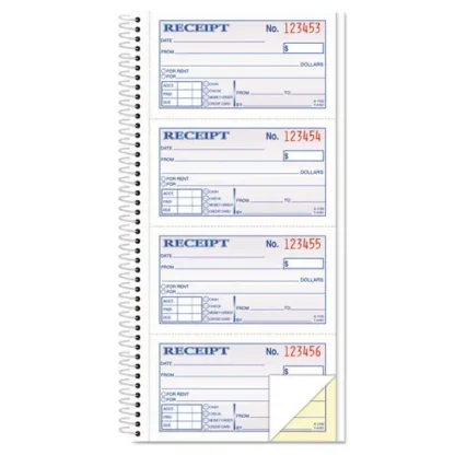 TOPS™ Spiralbound Money and Rent Receipt Book, Two-Part Carbonless, 4.75 x 2.75, 4 Forms/Sheet, 200 Forms Total