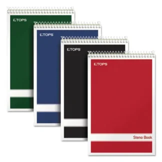 TOPS™ Steno Pad, Gregg Rule, Assorted Cover Colors, 80 Green-Tint Sheets, 6" x 9", 4/Pack