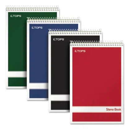 TOPS™ Steno Pad, Gregg Rule, Assorted Cover Colors, 80 Green-Tint Sheets, 6" x 9", 4/Pack