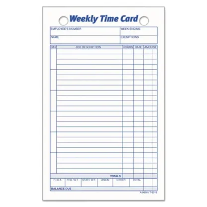 TOPS™ Weekly Employee Time Cards, One Side, 4.25 x 6.75, 100/Pack