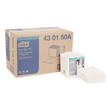 Tork® Paper Wiper Plus, White, Quarter-Folded, 12.5" x 13", 90 Wipers/Pack, 12 Packs/Carton