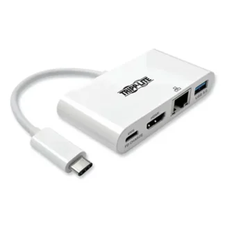 Tripp Lite by Eaton USB 3.1 Gen 1 USB-C to HDMI Adapter with USB-A/USB-C PD Charging and Gigabit Ethernet, 3", White