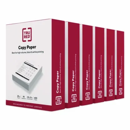 TRU RED™ Copy Paper, 92 Bright, 20 lb Bond, 8.5 x 11 - 600 Sheets Per Ream, 6 Reams Per Carton