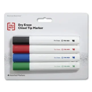 TRU RED™ Dry Erase Marker, Tank-Style, Medium Chisel Tip, Assorted Colors, 4/Pack