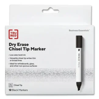 TRU RED™ Dry Erase Marker, Tank-Style, Medium Chisel Tip, Black, Dozen