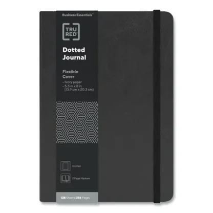TRU RED™ Flexible-Cover Business Journal with Elastic Closure, 1-Subject, Dotted Rule, Black Cover, 128 Sheets, 8 x 5.5"