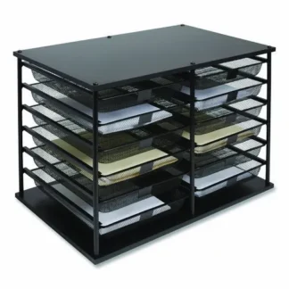 TRU RED™ Front-Load Enclosed Wire Mesh Horizontal Document Organizer, 12 Compartments, Legal Size, Matte Black