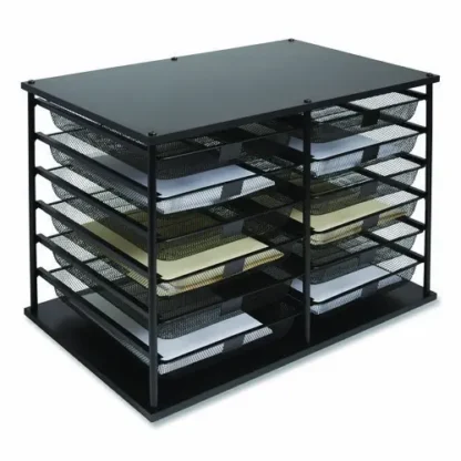 TRU RED™ Front-Load Enclosed Wire Mesh Horizontal Document Organizer, 12 Compartments, Legal Size, Matte Black