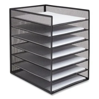 TRU RED™ Front-Load Enclosed Wire Mesh Horizontal Document Organizer, 6 Compartments, Letter-Size, Matte Black
