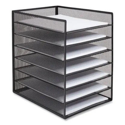 TRU RED™ Front-Load Enclosed Wire Mesh Horizontal Document Organizer, 6 Compartments, Letter-Size, Matte Black