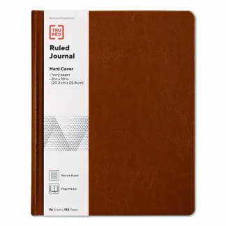 TRU RED™ Hardcover Business Journal with Elastic Closure, 1-Subject, Narrow Rule, Cognac Cover, 96 Sheets, 10 x 8"