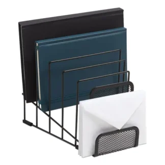 TRU RED™ Metal Incline Sorter with Wire Mesh Mobile Device Holder, Matte Black