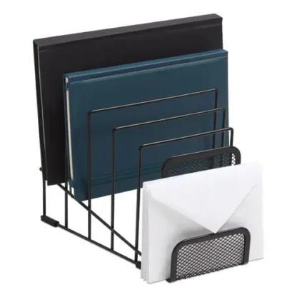 TRU RED™ Metal Incline Sorter with Wire Mesh Mobile Device Holder, Matte Black