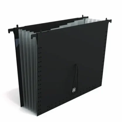 TRU RED™ Moisture-Resistant Hanging Pocket File, 7 Sections, 1/5-Cut Tabs, Letter Size, Black