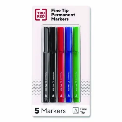 TRU RED™ Permanent Marker, Pen-Style, Fine Bullet Tip, Assorted Colors, 5/Pack