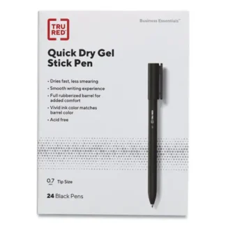 TRU RED™ Quick Dry Gel Pen, Retractable, Medium 0.7 mm, Black Ink, Black Barrel, 5/Pack