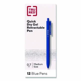 TRU RED™ Quick Dry Gel Pen, Retractable, Medium 0.7 mm, Blue Ink, Blue Barrel, Dozen
