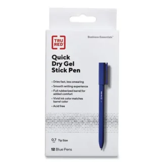TRU RED™ Quick Dry Gel Pen, Medium 0.7 mm, Blue Ink, Blue Barrel, Dozen