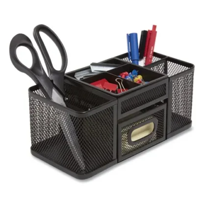 TRU RED™ Seven Compartment Wire Mesh Accessory Holder, Black