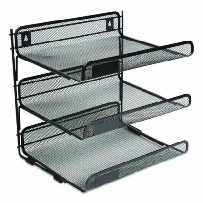 TRU RED™ Side-Load Open Design Wire Mesh Horizontal Document Organizer, 3 Sections, Matte Black