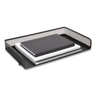 TRU RED™ Side-Load Stackable Wire Mesh Document Tray, Legal Size, Matte Black