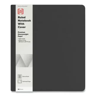 TRU RED™ Soft-Cover Notebook Folio Set, 1-Subject, Narrow Rule, Black Cover, 80 Sheets, 11 x 8.5 Inches