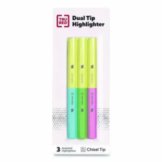 TRU RED™ Tank Style Twin Tip Highlighters, Assorted Ink Colors, Chisel Tip, Assorted Barrel Colors, 3/Pack