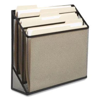 TRU RED™ Wire Mesh Incline Sorter, Enclosed Design, 3 Sections, Letter-Size, Matte Black