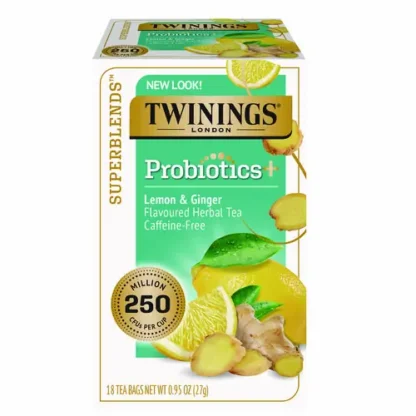 TWININGS® Probiotics Lemon and Ginger Herbal Tea Bags, 18 Count, 0.05 oz Each