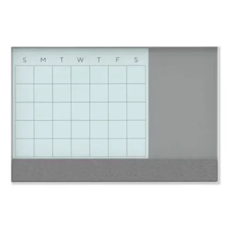 U Brands 3N1 Magnetic Glass Dry Erase Combo Board, Monthly Planning, Gray/White Surface, White Frame, 36" x 24" (Actual Size: 35" x 23")