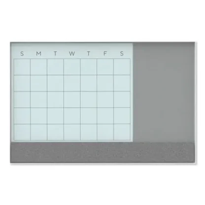 U Brands 3N1 Magnetic Glass Dry Erase Combo Board, Monthly Planning, Gray/White Surface, White Frame, 36" x 24" (Actual Size: 35" x 23")