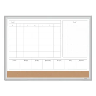 U Brands 4N1 Magnetic Dry Erase Combo Board, Week/Month Planning, 24 x 18, Tan/White Surface, Satin Aluminum Frame
