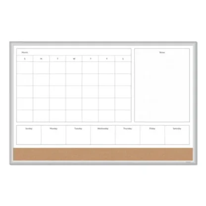 U Brands 4N1 Magnetic Dry Erase Combo Board, Week/Month Planning, Magnetic, 36" x 24", Tan/White Surface, Satin Aluminum Frame