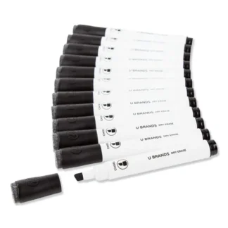 U Brands Chisel Tip Low-Odor Dry-Erase Markers with Erasers, Black, Broad Chisel Tip, Dozen