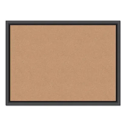 U Brands Cork Bulletin Board, 24" x 18", Tan Surface, Black Wood Frame