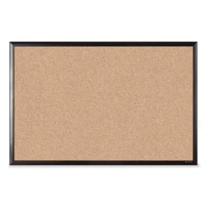 U Brands Cork Bulletin Board with Aluminum Frame, Tan Surface, Black Frame, 36" x 24" (Actual Size: 35" x 23")