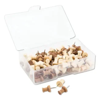 U Brands Fashion Push Pins, Wood, Assorted Colors, 0.38" Shank, 100/Pack