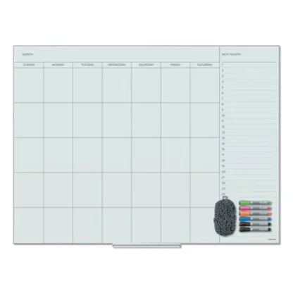 U Brands Floating Glass Dry Erase Calendar, Monthly Planning/Scheduling, 48" x 36", White Surface