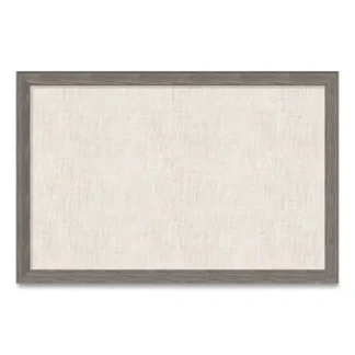 U Brands Linen Bulletin Board with Rustic Rustic Frame, 36" x 24", Beige Surface, Brown Wood Frame