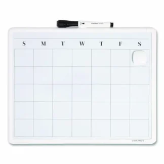 U Brands Magnetic Dry Erase Monthly Calendar, 14" x 11", White Surface, White Plastic Frame