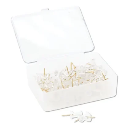 U Brands Standard Push Pins, Plastic, Clear Head/Gold Pin, 100/Pack