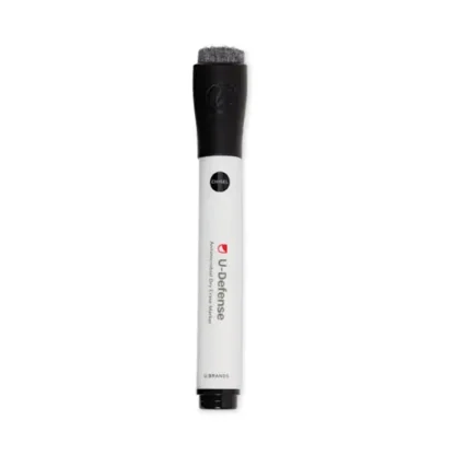 U Brands U-Defense Antimicrobial Dry-Erase Markers, Broad Chisel Tip, Black, 12/Pack