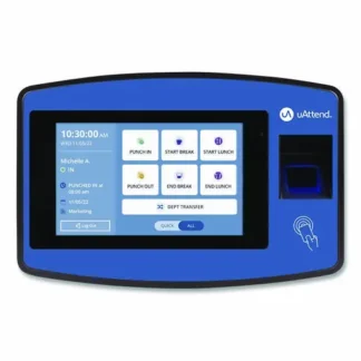 uAttend™ Biometric Fingerprint Touch Tablet Time Clock System, Unlimited Employees, Black/Blue